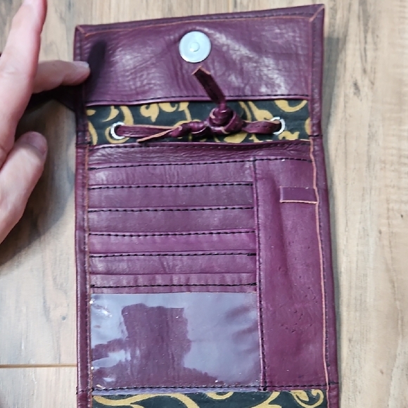 T. Saldivar Hand Tooled Leather Burgundy Plum Crossbody Bag - Picture 6 of 14